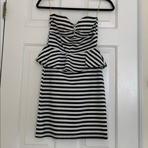 Black and white peplum mini dress